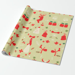 Festive Christmas Pattern in Red and Cream Wrapping Paper