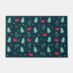 Festive Christmas Pattern in red and green Doormat