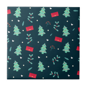 Festive Christmas Pattern in red and green Tile