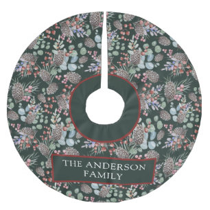 Festive Christmas Pattern & Name  Brushed Polyester Tree Skirt