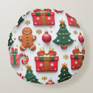 Festive Christmas Pattern Round Cushion
