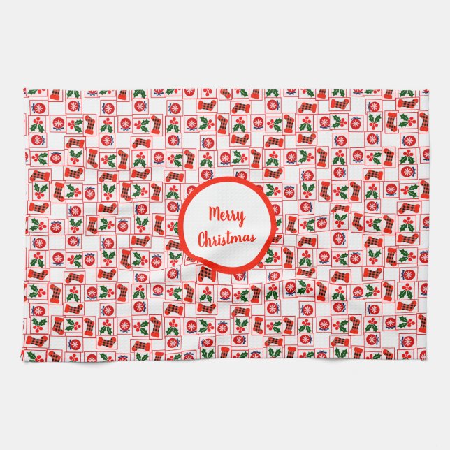 Festive Christmas pattern Tea Towel (Horizontal)