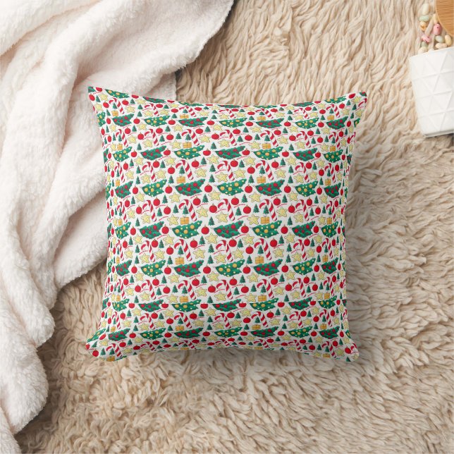 Festive Christmas Pattern Throw Pillow (Blanket)