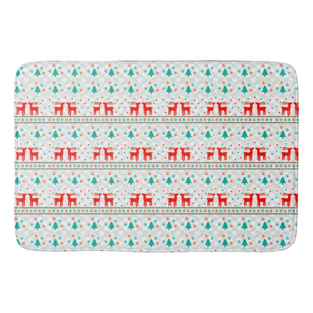 Festive Christmas Pattern with Reindeer Bath Mat (Front)
