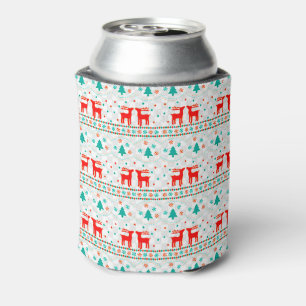 Festive Christmas Pattern with Reindeer Can Cooler