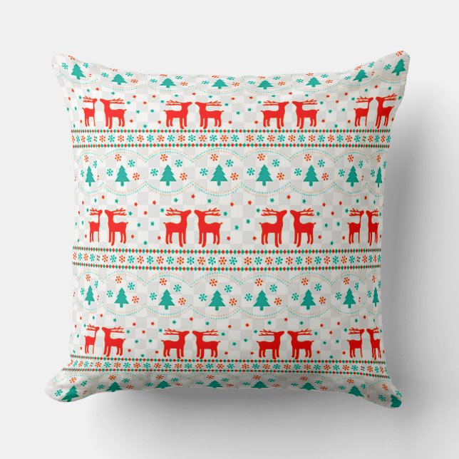 Festive Christmas Pattern with Reindeer Cushion (Front)