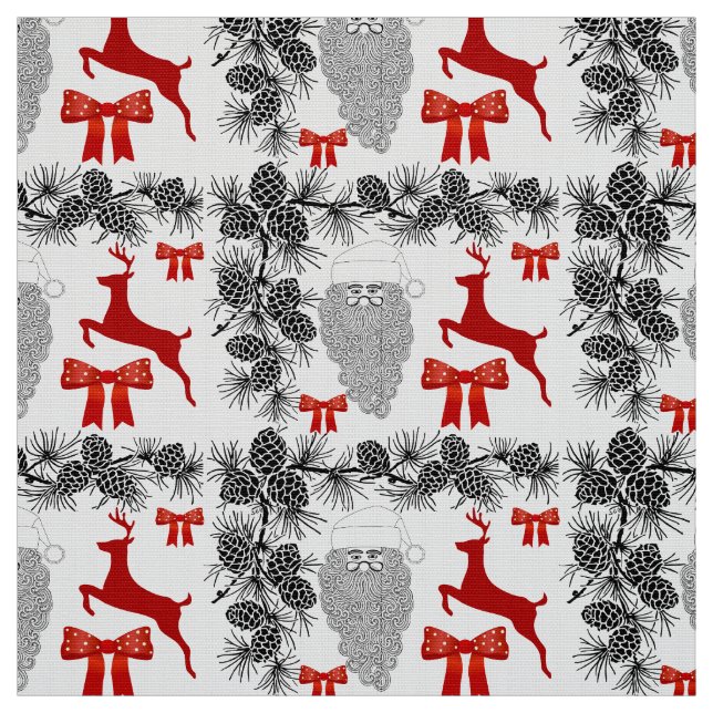 Festive Christmas Pattern with Reindeer, Pinecones Fabric (Swatch)