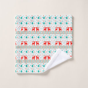 Festive Christmas Pattern with Reindeer Wash Cloth
