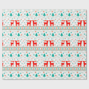 Festive Christmas Pattern with Reindeer Wrapping Paper