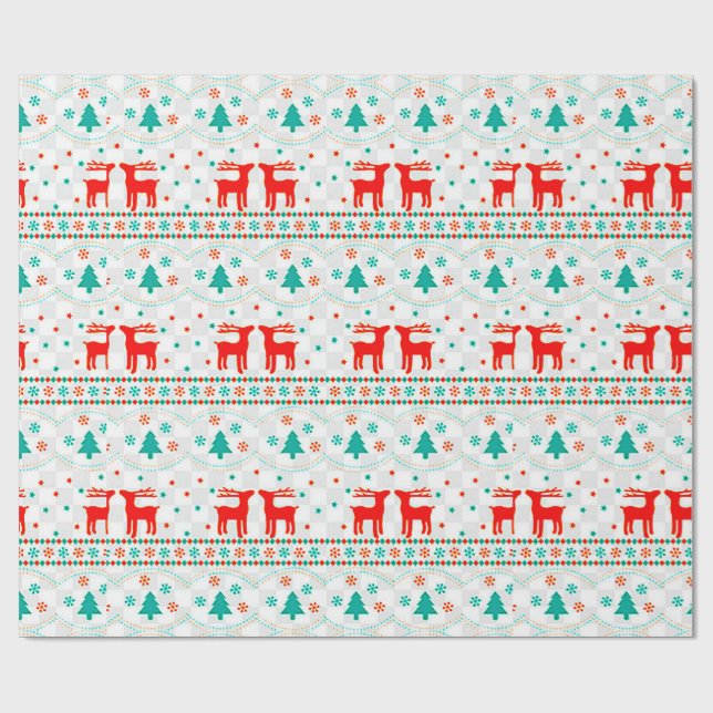 Festive Christmas Pattern with Reindeer Wrapping Paper (Flat)