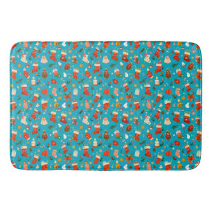 Festive Christmas Pattern with Stockings Bath Mat