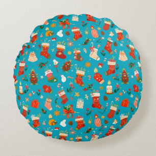 Festive Christmas Pattern with Stockings Round Cushion