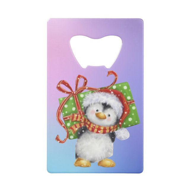 Festive Christmas Penguin with Gift - Holiday Deco (Front)