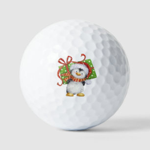 Festive Christmas Penguin with Gift - Holiday Deco Golf Balls