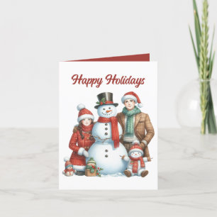 Festive Christmas People snowman add message Holiday Card