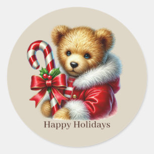Festive Christmas peppermint bear customisable Classic Round Sticker
