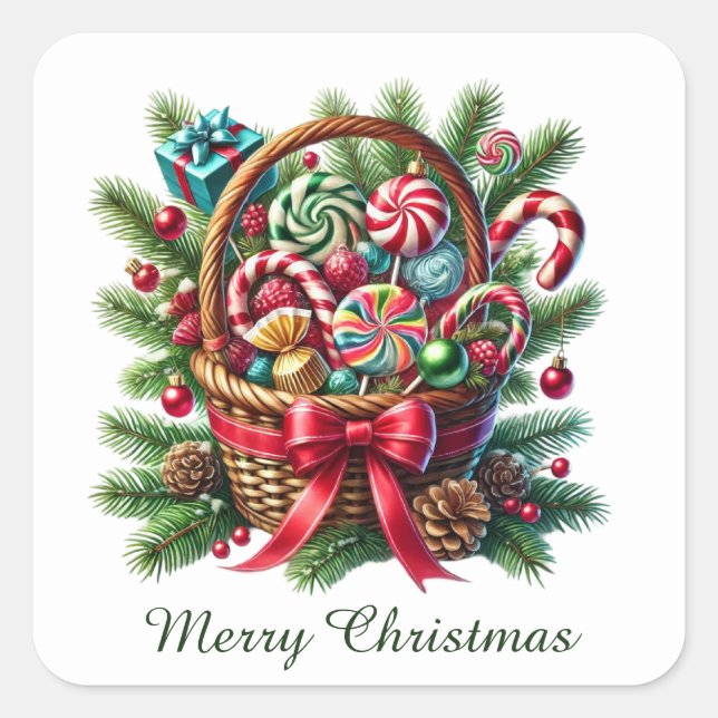 Festive Christmas peppermint candy  Square Sticker (Front)