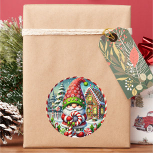 Festive Christmas peppermint gnome Classic Round Sticker