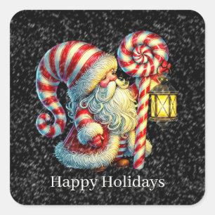 Festive Christmas peppermint gnome Square Sticker