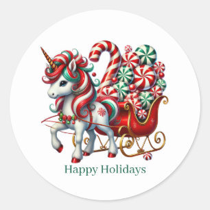 Festive Christmas peppermint unicorn customisable Classic Round Sticker