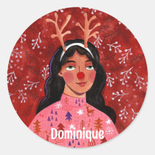 Festive Christmas personalised name parcel Classic Round Sticker