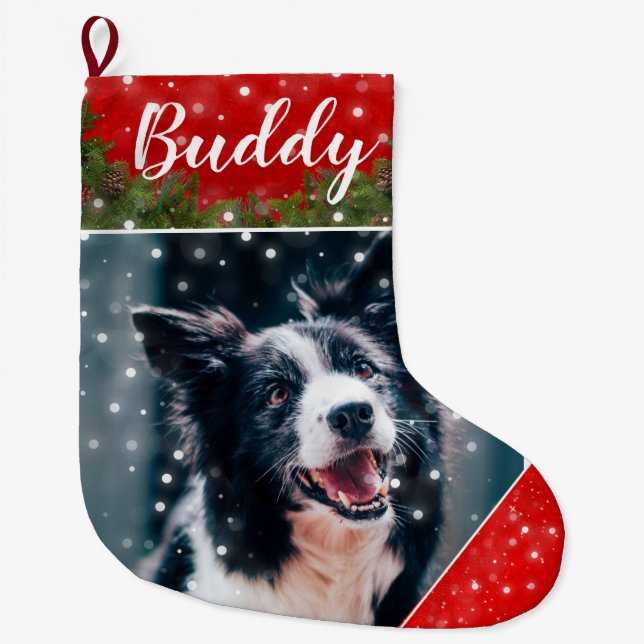 Festive Christmas Personalised Pet Photo Stocking (Front)