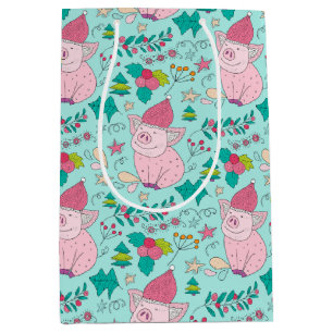 Festive Christmas Pigs Medium Gift Bag