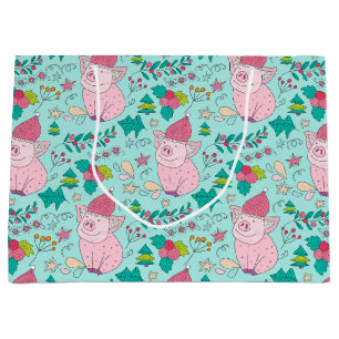 Festive Christmas Pigs Medium Gift Bag