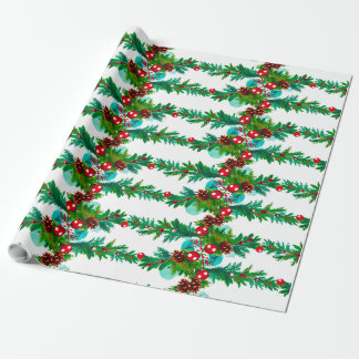 Festive Christmas Pine Garland Pattern Wrapping Paper
