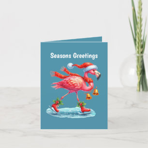 Festive Christmas pink flamingo beach customisable Holiday Card