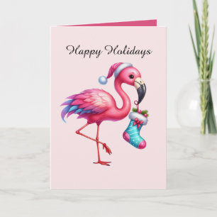 Festive Christmas pink flamingo Card