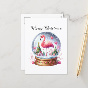 Festive Christmas pink flamingo  Holiday Postcard