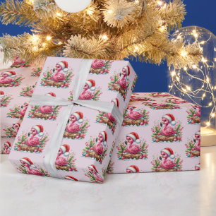 Festive Christmas pink flamingo tiled pattern Wrapping Paper