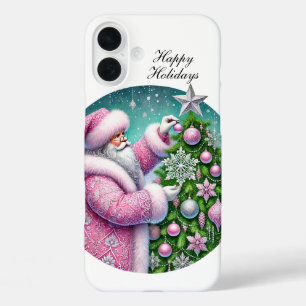 Festive Christmas pink Santa customisable iPhone 16 Plus Case