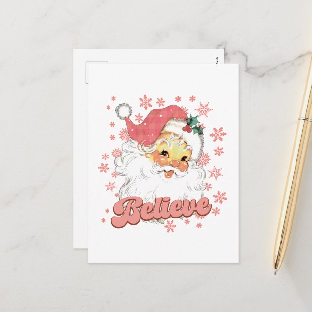 festive Christmas pink Santa Holiday Postcard (Front/Back In Situ)