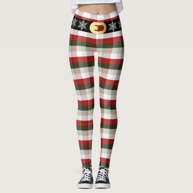 Festive Christmas | Plaid & Snowflake Belt Leggings (Front)
