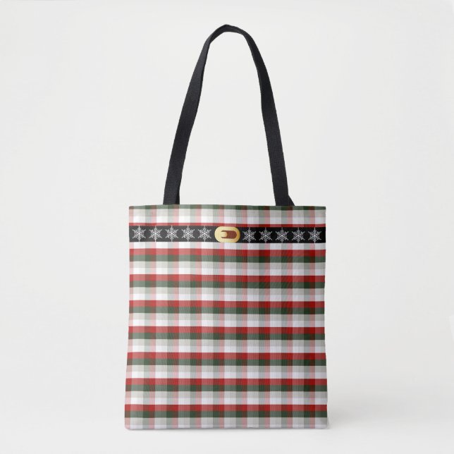 Festive Christmas | Plaid & Snowflake Belt Tote Bag (Front)