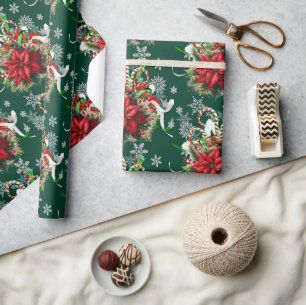 Festive Christmas Poinsettia Floral  Wrapping Paper