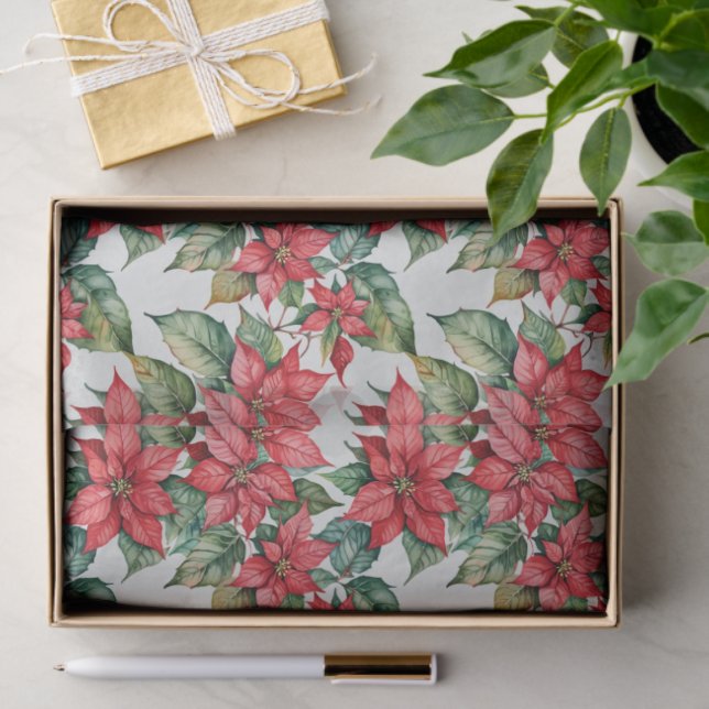 Festive Christmas Poinsettia in Watercolor Tissue Paper (Gift)
