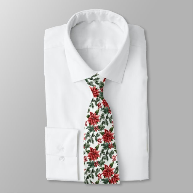 Festive Christmas poinsettia tiled pattern neck ti Tie (Tied)