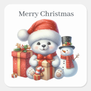 Festive Christmas polar bear add text Square Sticker