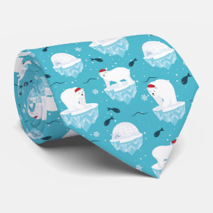 festive Christmas polar bear tiled pattern Tie
