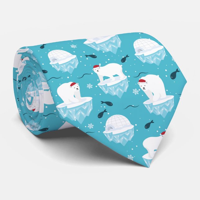 festive Christmas polar bear tiled pattern Tie (Rolled)