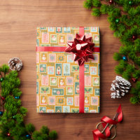 Festive Christmas Postage Stamps on Golden Yellow