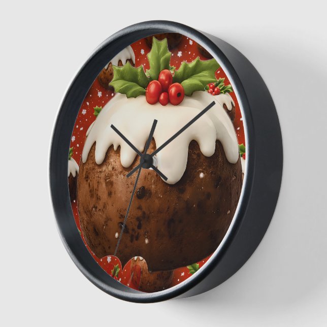 Festive Christmas pudding round wall clock (Angle)