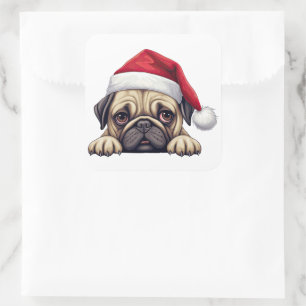 Festive Christmas Pug Square Sticker
