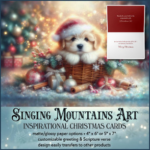 Festive Christmas Puppy Christian Bible Verse  Holiday Card