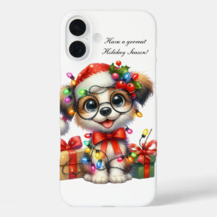 Festive Christmas puppy customisable  iPhone 16 Plus Case