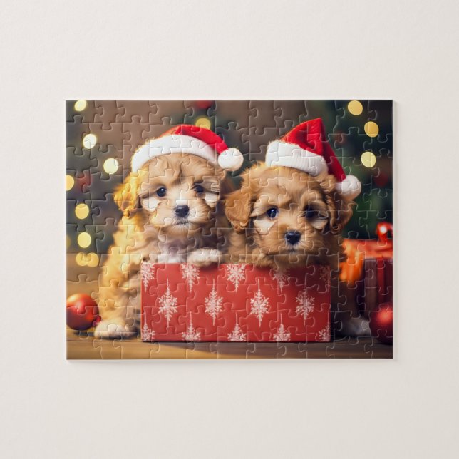 Festive Christmas Puppy Duo Jigsaw Puzzle (Horizontal)
