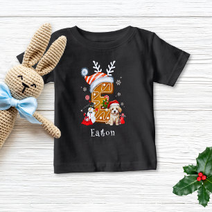 Festive Christmas Puppy Gingerbread Letter E Boy Baby T-Shirt